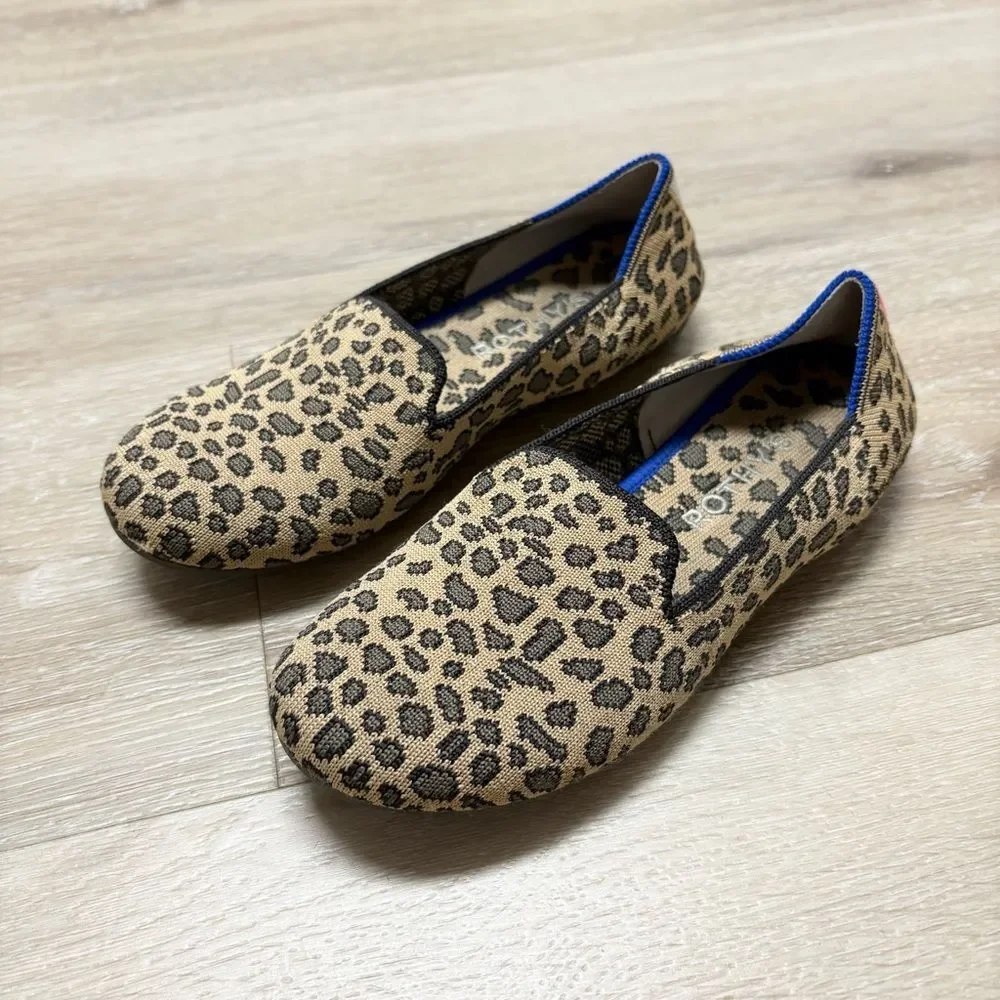 Rothy's Girls Kids Loafer Leopard Print Knit Fabric Slip On Everyday Shoe Size 3